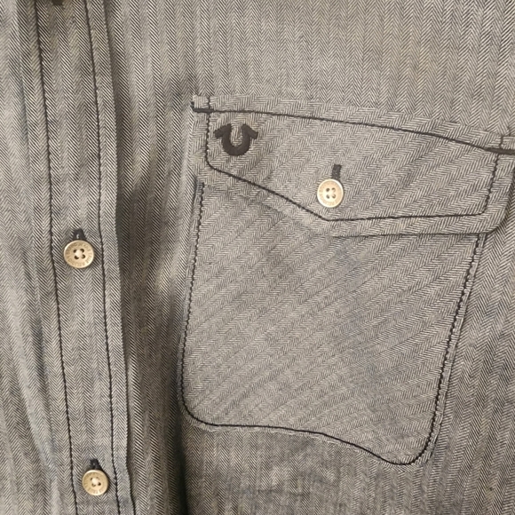 True Religion Slim Herringbone Button Down Long Sleeve Shirt Mens Large - Picture 3 of 10
